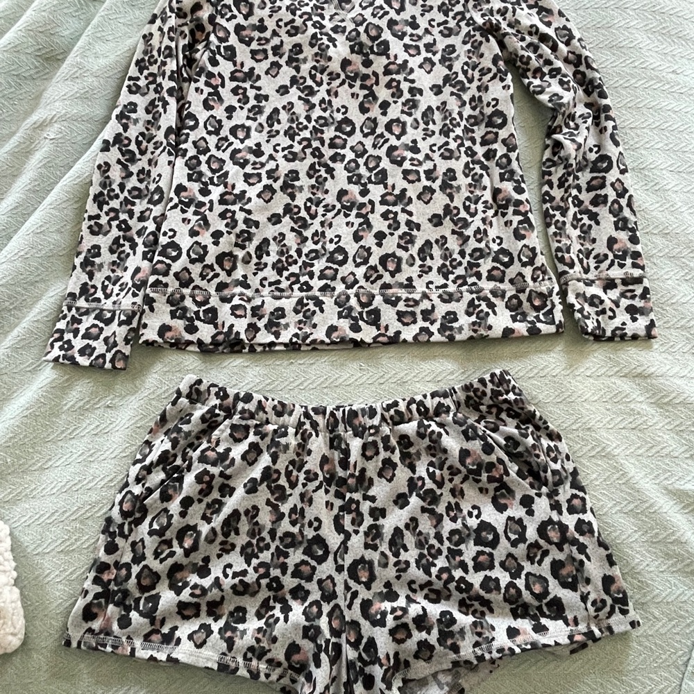 LOFT Leopard Print Pajama Set - Black Gray Pink